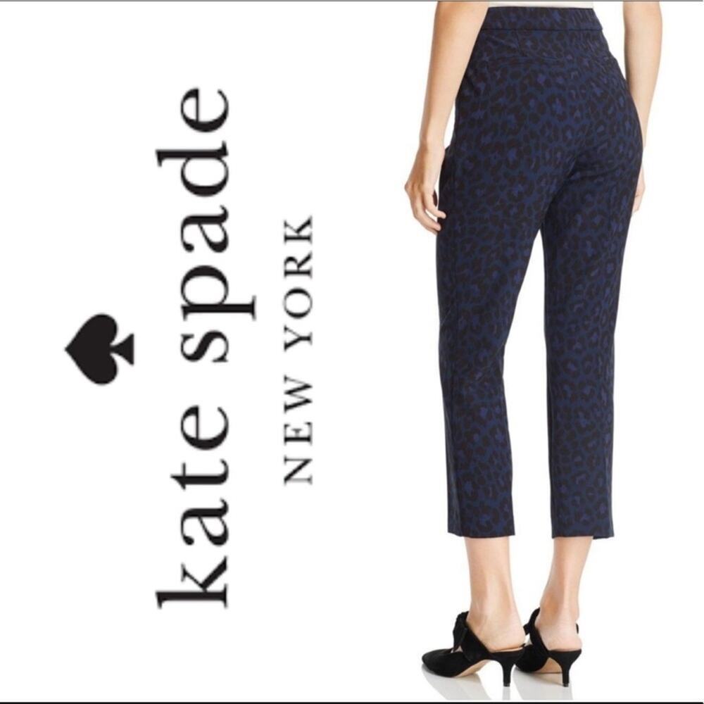 Kate Spade Leopard Print Ankle Cropped Pant Navy Black Size 14
